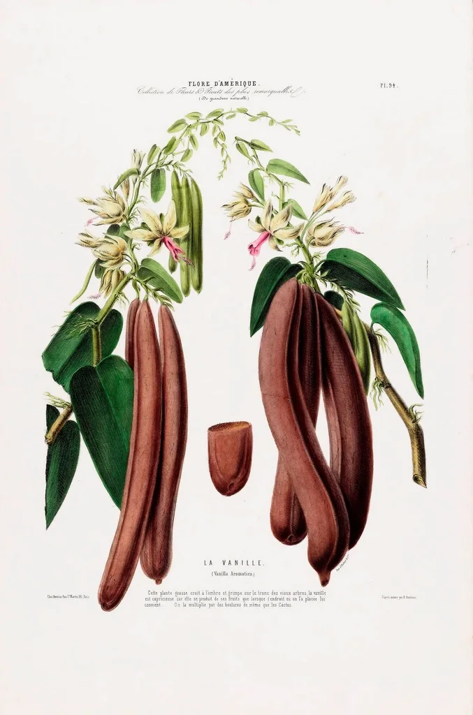 Vanilla plant botanical plate, public domain.